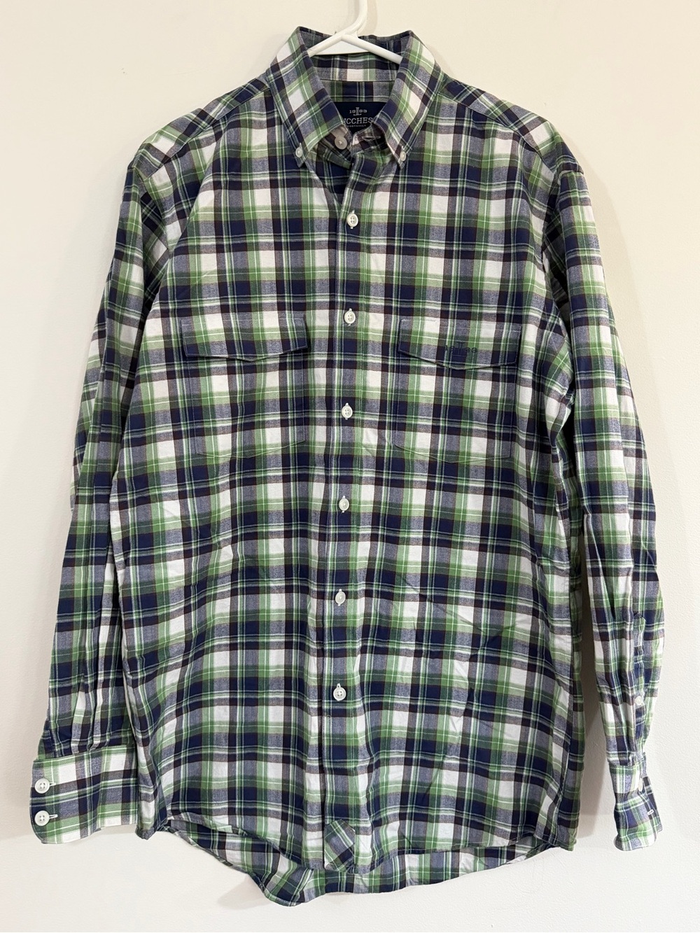 Lucchese 1883 Tartan Plaid Shirt Mens M Green Blue Western Cowboy Button Down